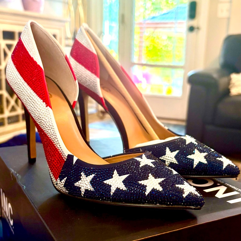 INC International Concepts Red and White Heels with Patriotic Design